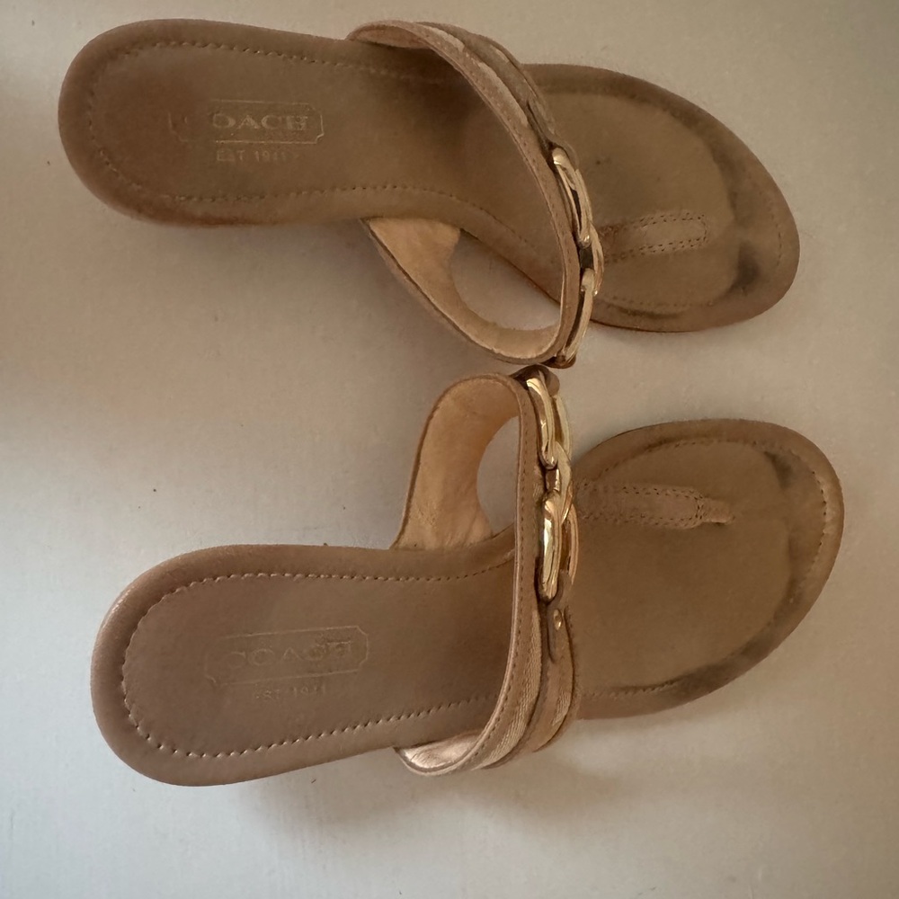 Coach Tan Leather Chain-Link Sandals